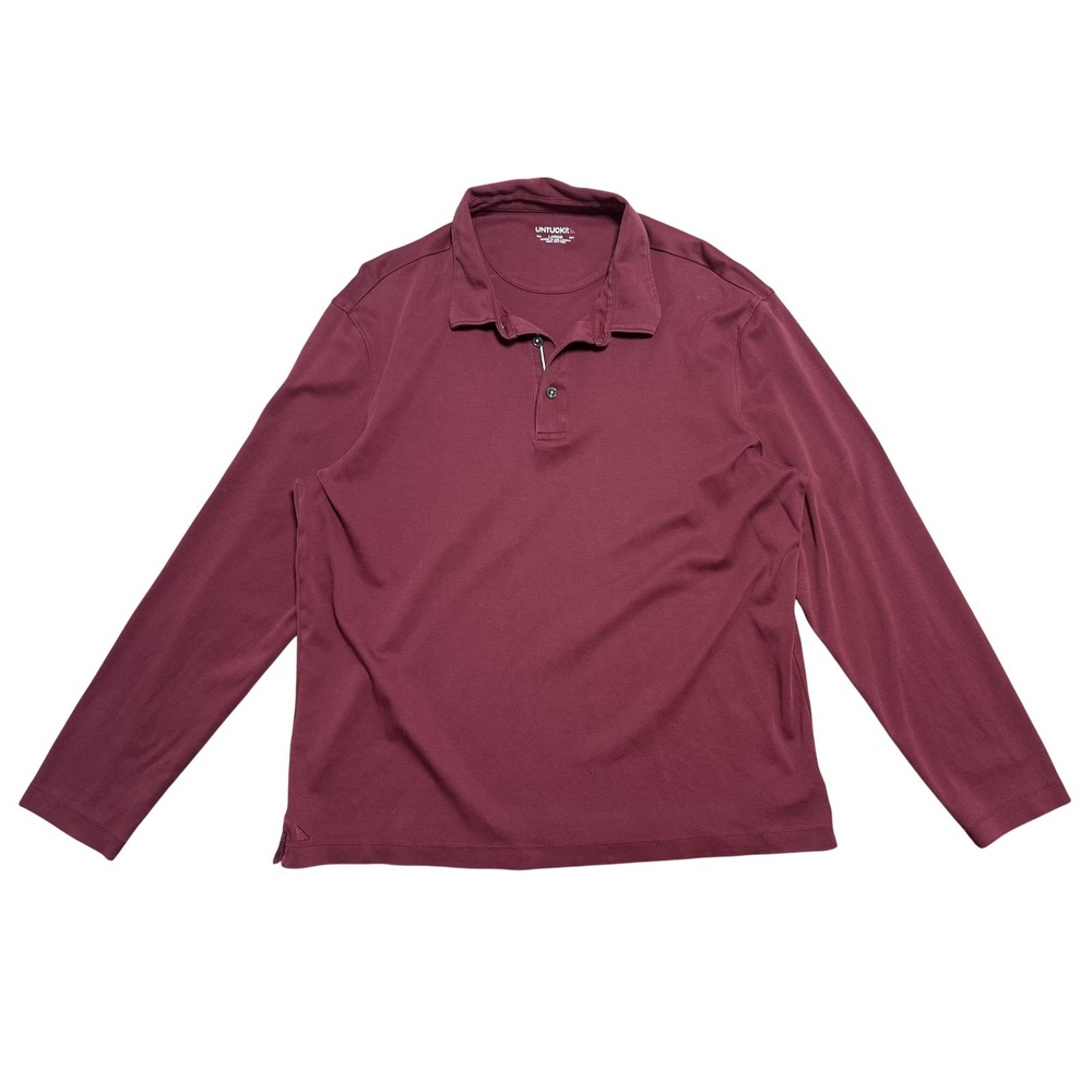 UNTUCKit Polo Shirt Mens Large Red Damascinho‎ Long Sleeve Knit Casual Cotton